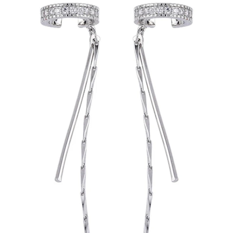 1PC Crystal Tassel Non-Piercing Cuff Ear Clip Earring Shiny Rhinestone Chain Fake Cartilage Piercing Jewelry for Women