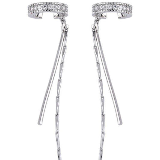 1PC Crystal Tassel Non-Piercing Cuff Ear Clip Earring Shiny Rhinestone Chain Fake Cartilage Piercing Jewelry for Women
