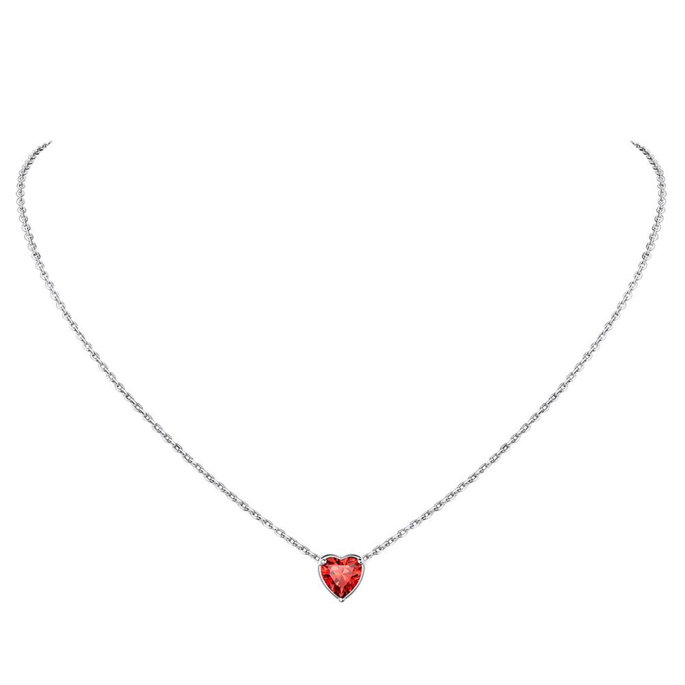 Women 925 Sterling Silver Birthstone Love Heart Necklace, Birthday Valentines Gift