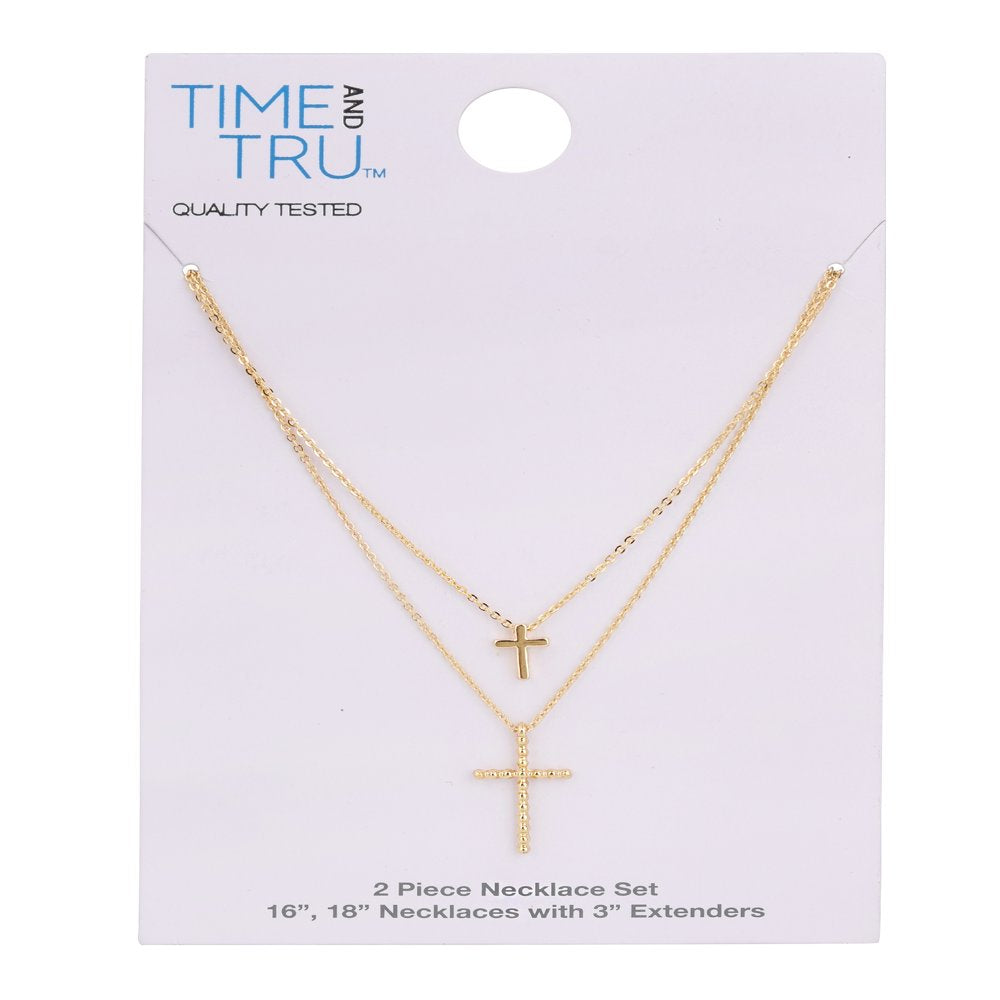 Women'S Gold Tone Cross 2-Row Pendant Necklace