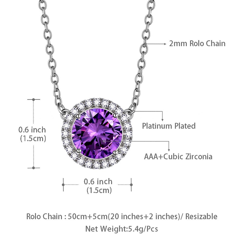 February Birthstone Necklaces round Shape Purple Pendant Jewelry Gifts for Men and Women