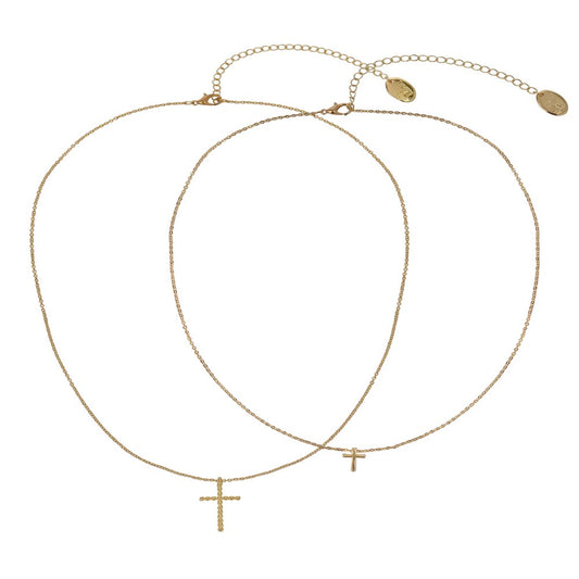 Women'S Gold Tone Cross 2-Row Pendant Necklace