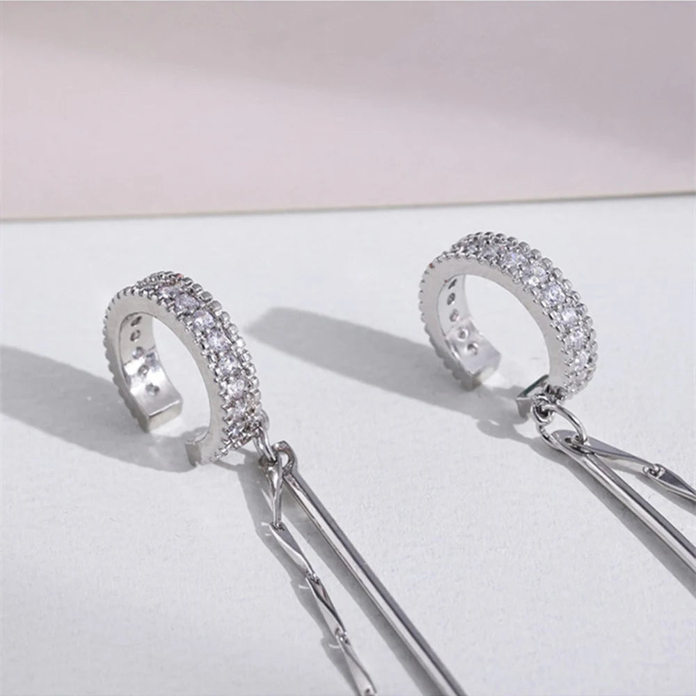 1PC Crystal Tassel Non-Piercing Cuff Ear Clip Earring Shiny Rhinestone Chain Fake Cartilage Piercing Jewelry for Women