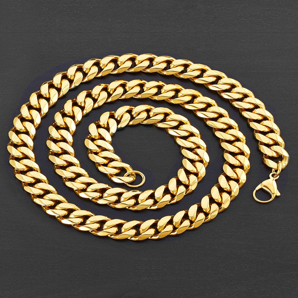 Gold Plated Stainless Steel 12Mm Curb Chain Necklace 26"