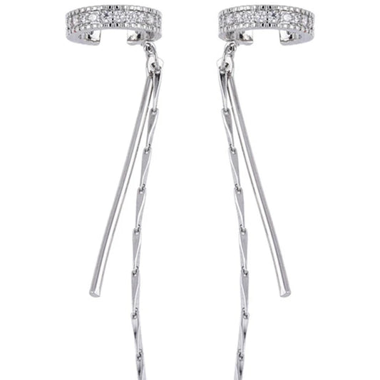 1PC Crystal Tassel Non-Piercing Cuff Ear Clip Earring Shiny Rhinestone Chain Fake Cartilage Piercing Jewelry for Women