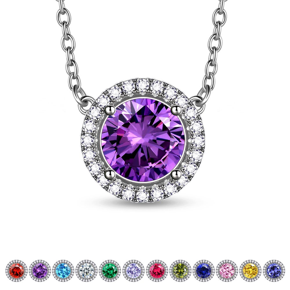 February Birthstone Necklaces round Shape Purple Pendant Jewelry Gifts for Men and Women