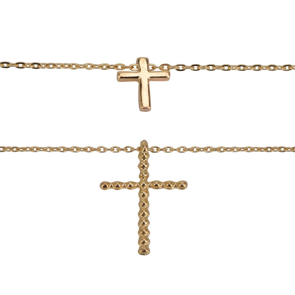 Women'S Gold Tone Cross 2-Row Pendant Necklace