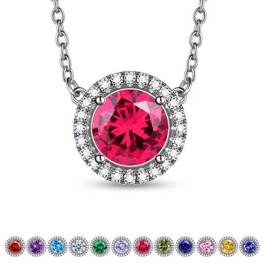 July Birthstone Necklaces Silver Plated round Shape Pendant Red Birthstone Necklace Jewelry Birthday Gifts for Men and Women