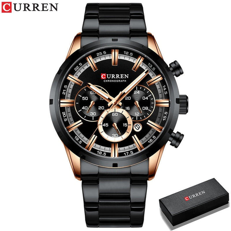 Men'S Watch Blue Dial Stainless Steel Band Date Mens Business Male Watches Waterproof Luxuries Men Wrist Watches for Men