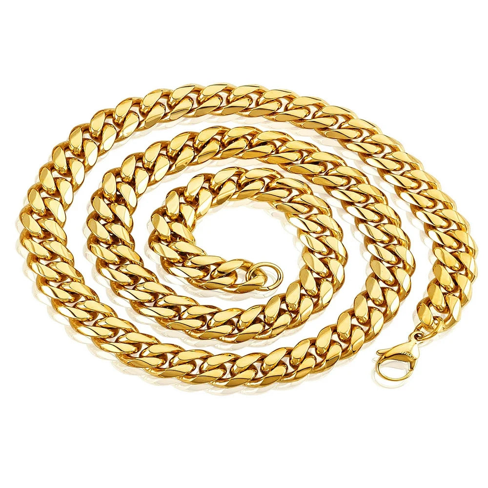 Gold Plated Stainless Steel 12Mm Curb Chain Necklace 26"