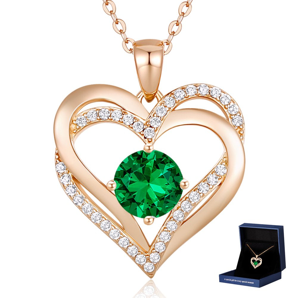 Love Heart Pendant Necklaces for Women 925 Sterling Silver with Birthstone Zirconia Rose Gold Diamond Anniversary Jewelry Best Gift Ideas for Women Fine Packing Gift Box