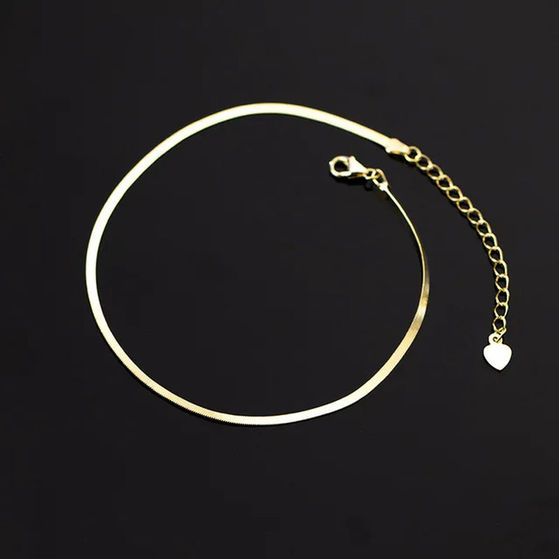 925 Sterling Silver Minimalist 18K Gold Glossy Snake Bone Anklet for Women Beach Summer Charm Party Jewelry Accessories