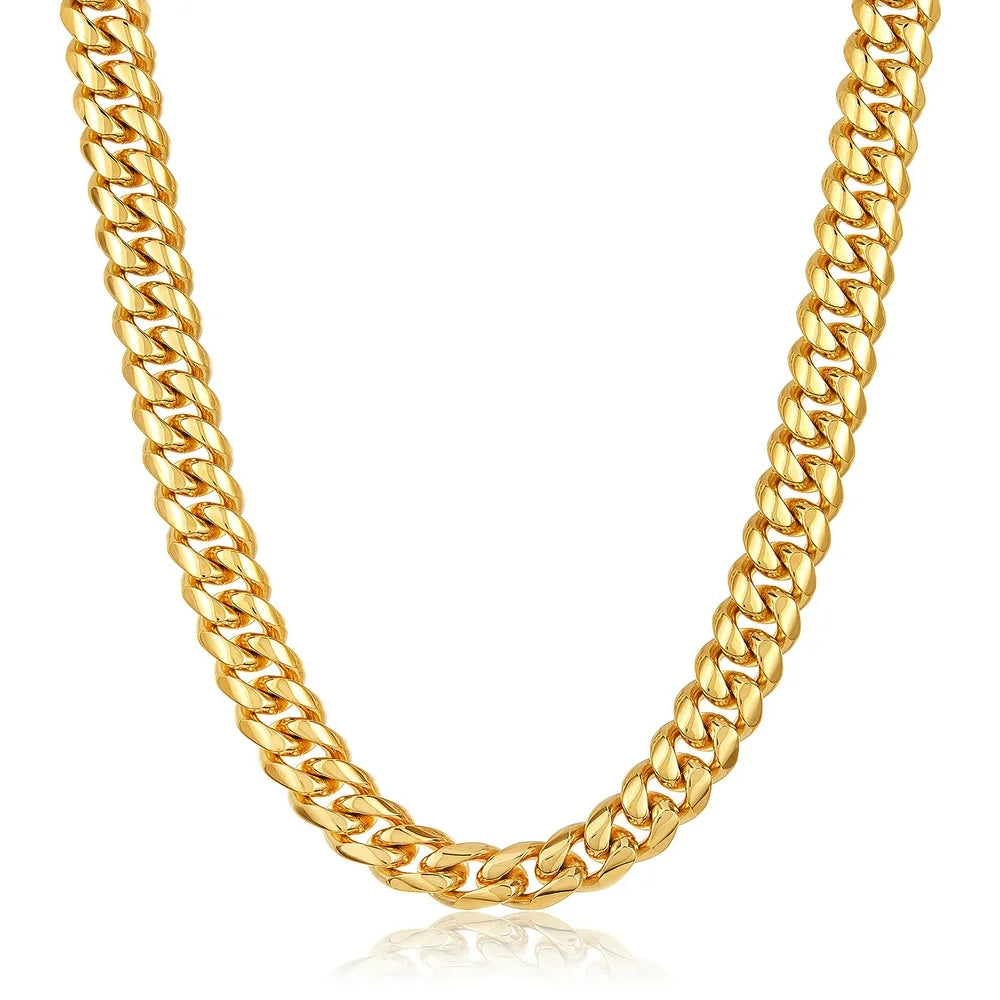 Gold Plated Stainless Steel 12Mm Curb Chain Necklace 26"