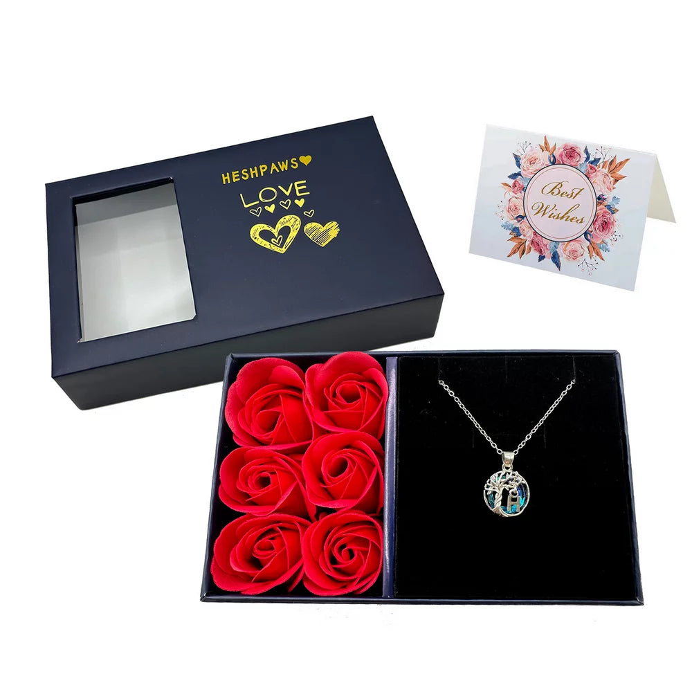 Rose Gift Box Tree of Life Necklace for Women with Initial A-Z Letter Necklace Jewelry Christmas Birthday Gifts